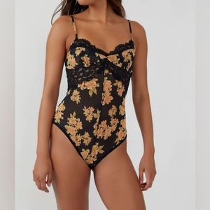 Free People Black Floral Lace Bodysuit